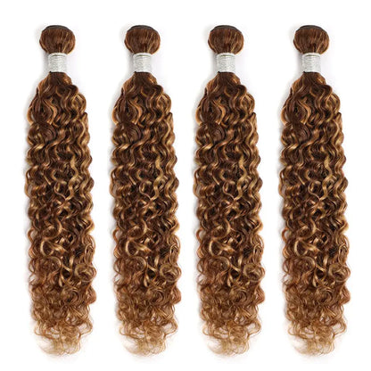 Water Wave Highlight Human Hair Bundles P4/27 Curly Brown Blonde Braiding Hair Bundles Water Wave Bundles Weaving Human Hair