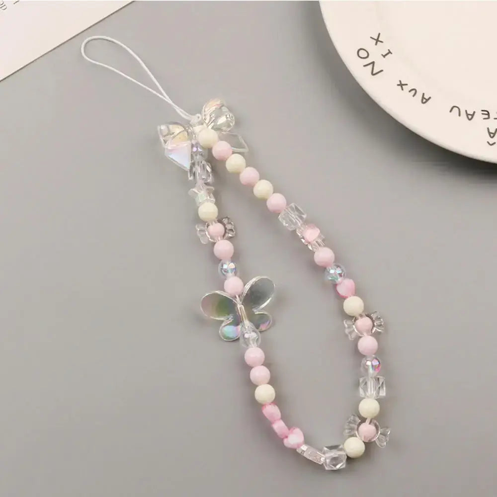 1pc Charm Bowknot Mobile Phone Chains For Women Girls Telephone Charm Strap Pink Black Acrylic Pearl Beaded Lanyard Jewelry Gift