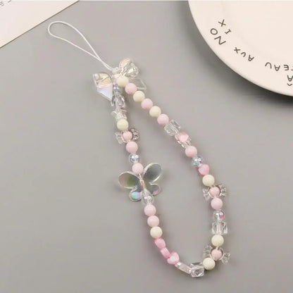 1pc Charm Bowknot Mobile Phone Chains For Women Girls Telephone Charm Strap Pink Black Acrylic Pearl Beaded Lanyard Jewelry Gift