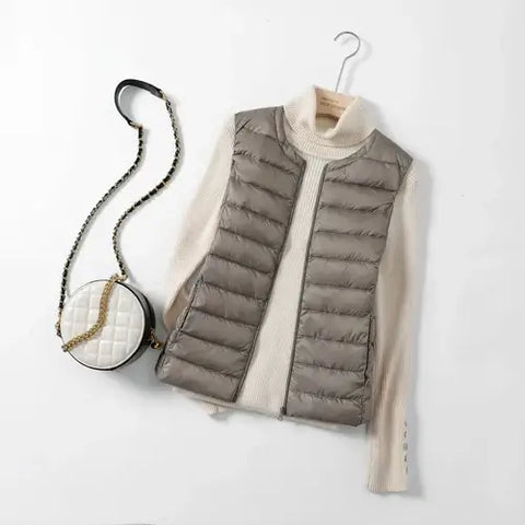 Women Autumn Winter Ultralight Thin Packable Down Sleeveless Jacket.