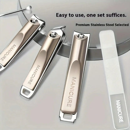 Precision Nail Clippers 5-Piece Set, Double-Edged Sharp And Durable, Complete Set With Ear Pick, Carefully Selected Steel Precision Grinding, Stainless Steel Nail Clipper Set Anti-Splash Rotating Package Five-Piece Pliers Ful