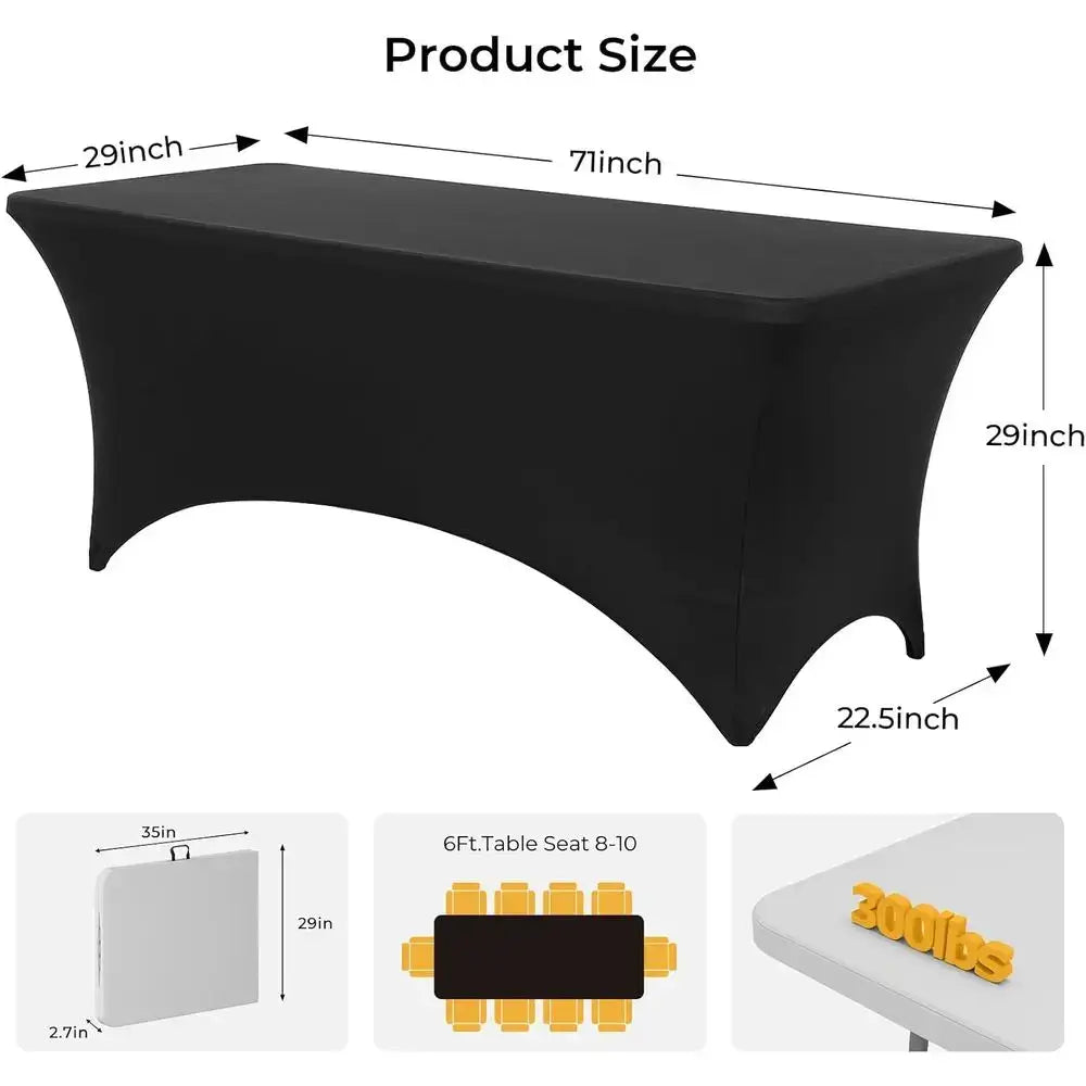 Portable 6ft Folding Table with Black Cloth, HDPE Top, Safety Locks, Compact Storage, Ideal for Outdoor Dining and Events