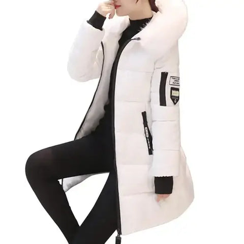 Women Winter Cotton Coat Hooded Mid Length Outerwear Windproof Warm