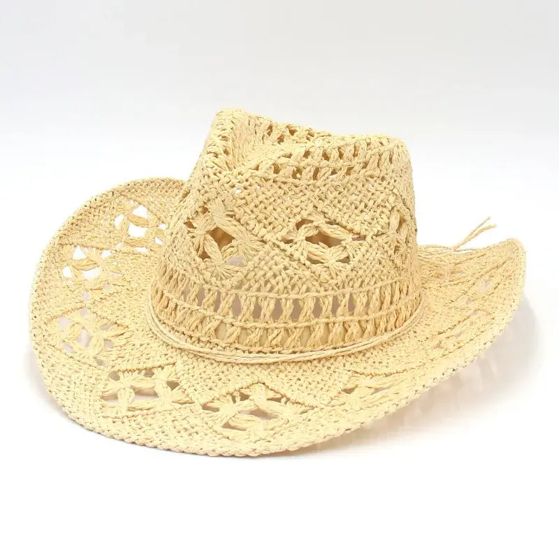 Straw Hat for Women Men Summer Handmade Classic Vintage Hollow Out Western Curled Wide Brim Sun Hat Fishing Hat Climbing Cap