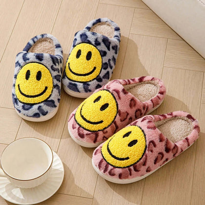 Leopard Fluffy Slippers for Home Smile Designer Platform Shoes Women 2025 Indoor Plush Sliders Warm Flats Chic Winter Footwear
