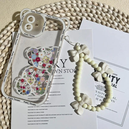 1pc Charm Bowknot Mobile Phone Chains For Women Girls Telephone Charm Strap Pink Black Acrylic Pearl Beaded Lanyard Jewelry Gift