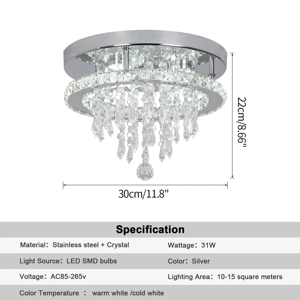 VETRULUS Raindrop Crystal LED Chandelier, Selectable Sizes