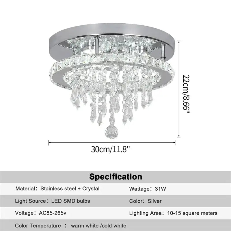 Round Crystal Raindrop LED Flush-Mount Chandelier