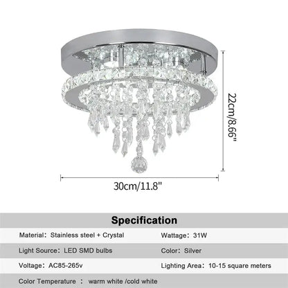 Round Crystal Raindrop LED Flush-Mount Chandelier
