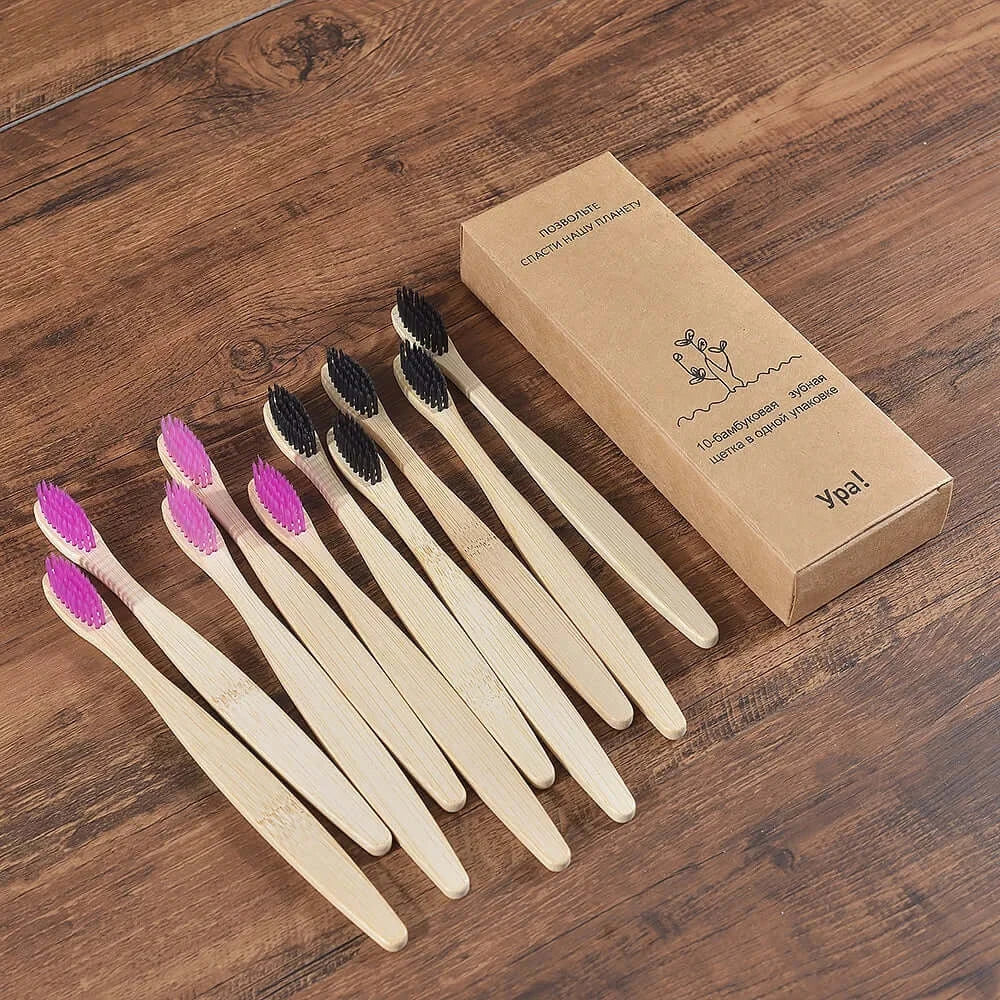 Bamboo World Adult Bamboo Toothbrushes - Set of 10