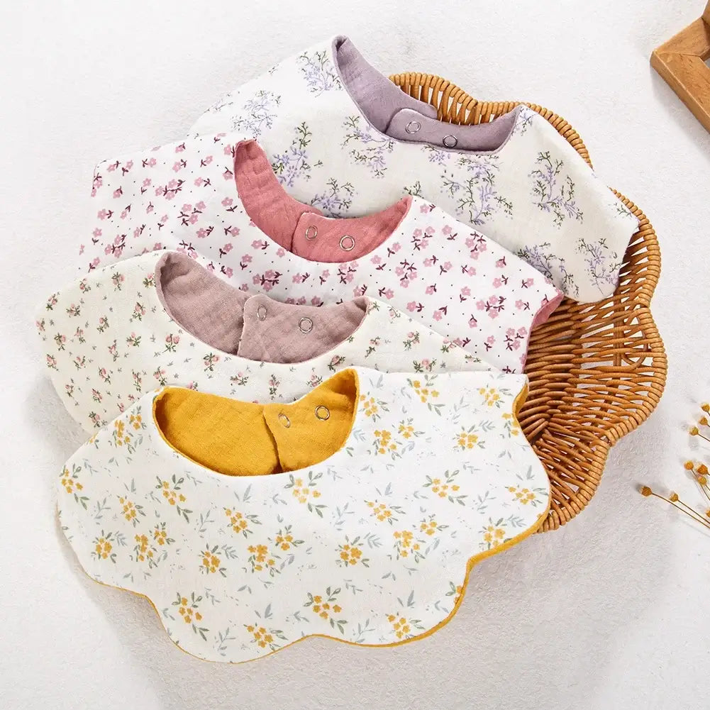 3Pcs/Lot Cute Bear Flower Print Baby Bibs Muslin Cotton Double Side Infant Boys Girls Feeding Burp Cloths Thicken Adjustable Bib