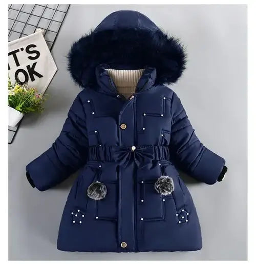 Thick Keep Warm Winter Girls Jacket Detachable Hat Plush Collar Hooded