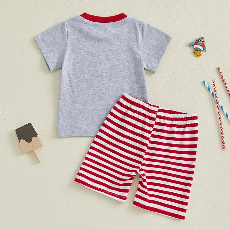 Toddler Boys American Flag Print Tank Top and Denim Shorts Set