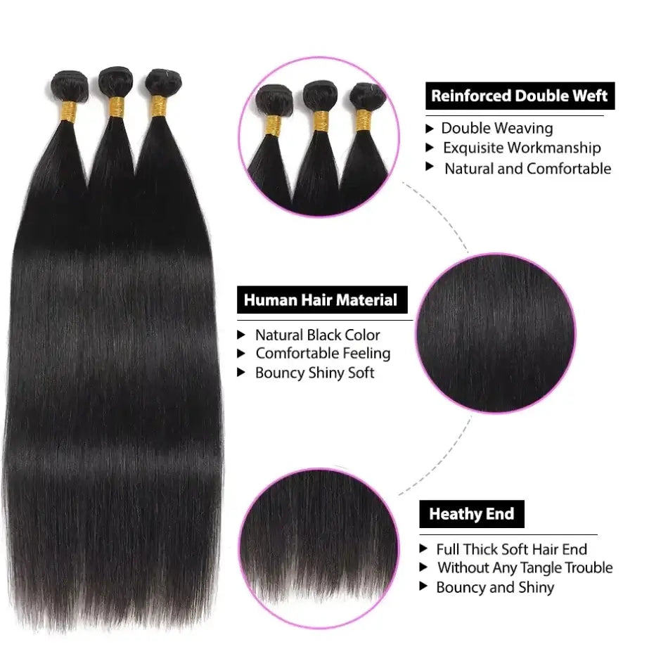 Rosabeauty Straight Human Hair Bundles Natural Raw Hair Bundles Brazilian Remy Extension Double Weft Hair Weaving For Women