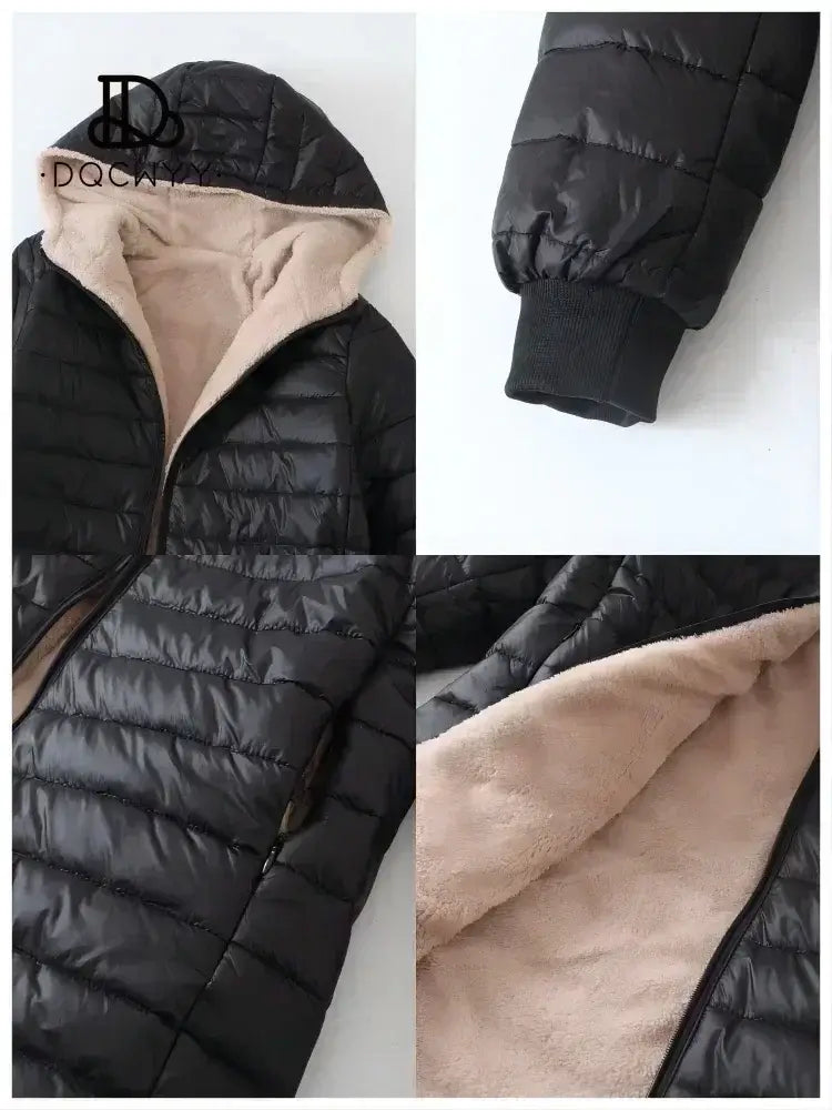 Women's Jacket Winter New Mid Length Korean Edition Hooded Fit Plus