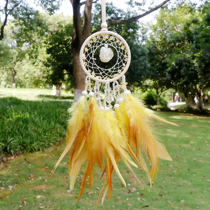 Natural Crystal Dream catchers 7 Chakra Gemstone Dream Catcher Amulet Feather Dream Catchers Bedroom Wall  Hangings Decor