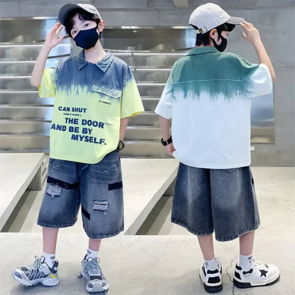 Teen Boys Clothing Sets Summer Kids Clothes Casual Outfit Suit 2PCS Tweens Child Letter Tracksuit Costume Age 5 7 8 9 11 13 14 Y