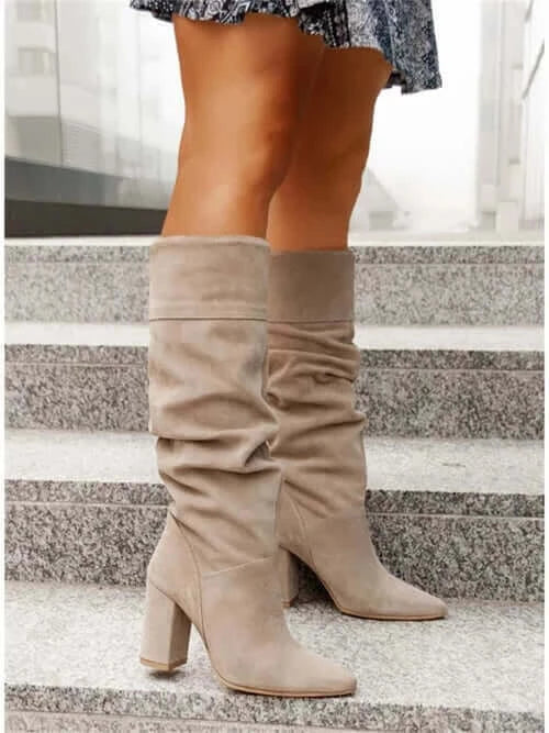 Women Boots 2023 Winter Designer Luxury Faux Suede Casual High Heels.