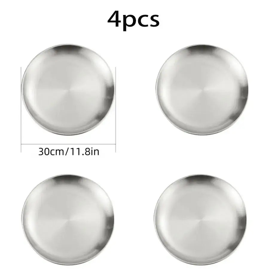 4pcs Stainless Steel Silver Plates - Korean Style