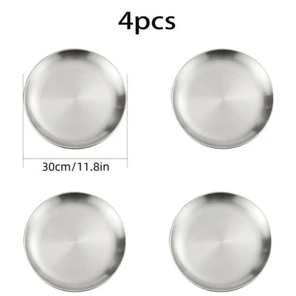 4pcs Stainless Steel Silver Plates - Korean Style