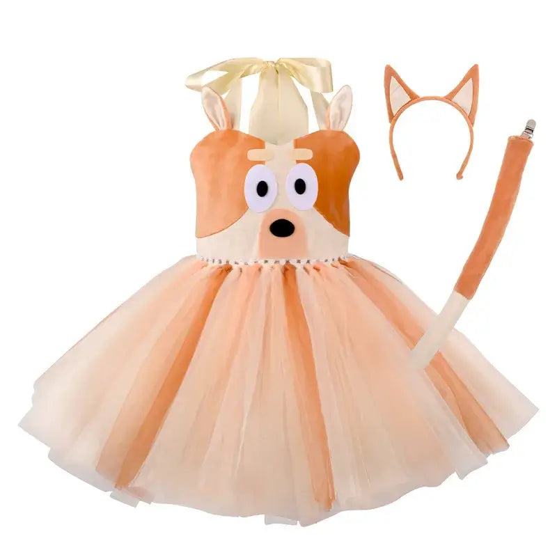 Bluey Party Dress Up Halloween Costume Cosplay Set Stage Performance Dog Costume Bingo Mesh Skirt Bluey Skirt with Headband New