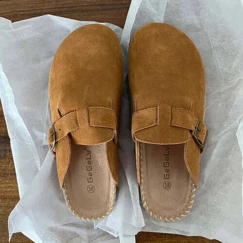 2023 Women's Closed Toe Slippers Cow Suede Leather Clogs Sandals For