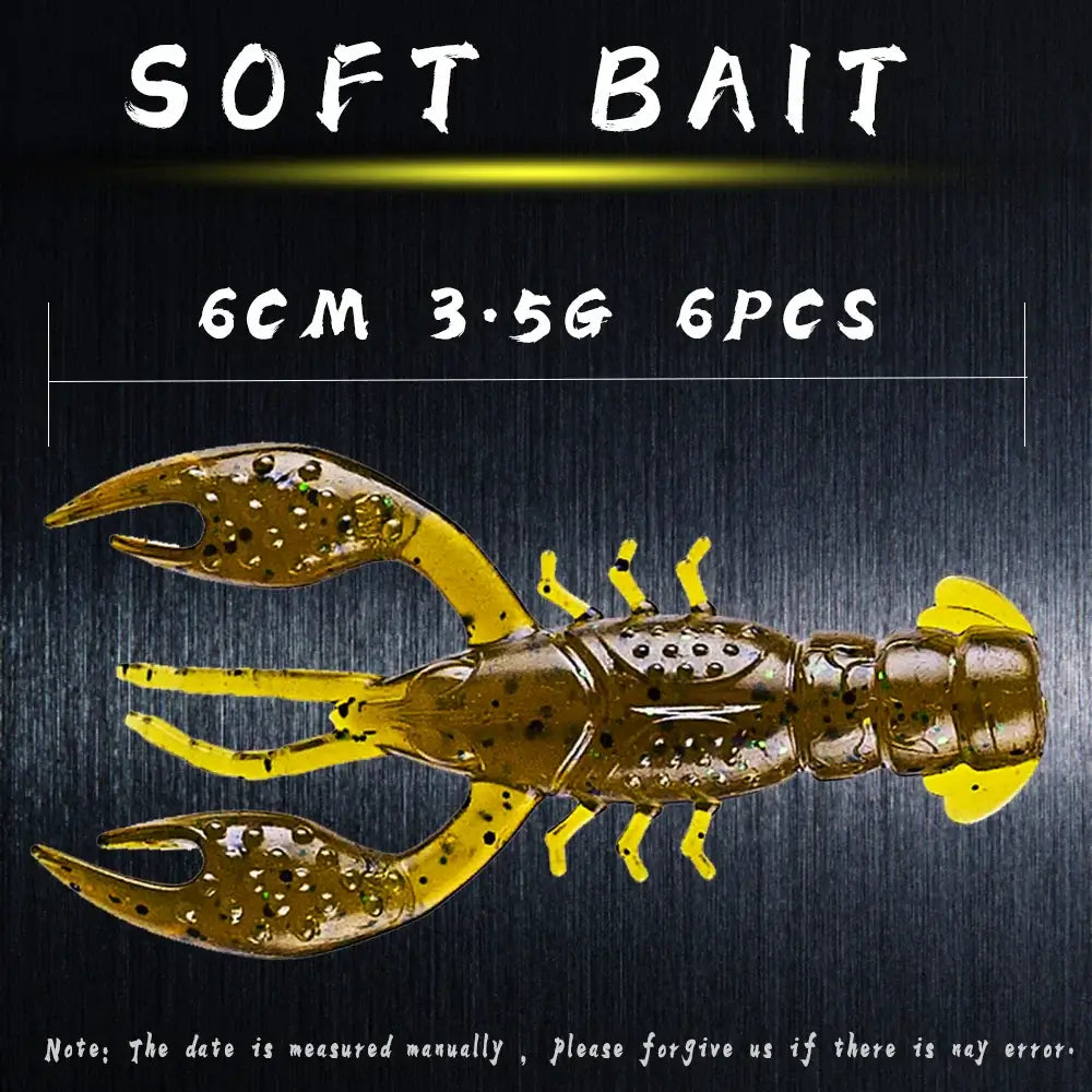 AYWFISH 6PCS Craw Shrimp Fishing Lures Lobster Silicone 6CM 3.5G Hot Sale Artificial Soft Plastic Fishing Bait