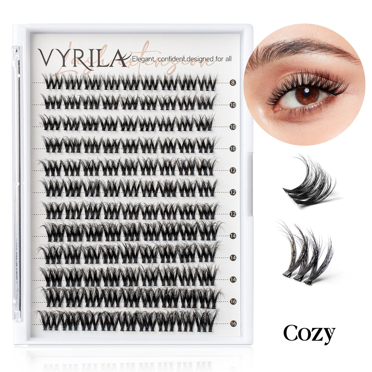 VYRILA Individual Cluster Lashes – C Curl 3D Wispy DIY Eyelash Extensions | 0.05–0.07mm Super Thin Band | Reusable Natural Look