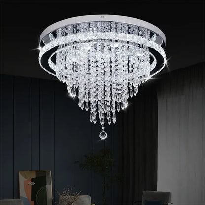 Round Crystal Raindrop LED Flush-Mount Chandelier