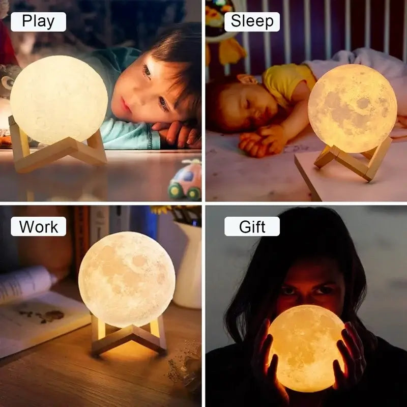 Battery-Powered LED Moon Night Light with Stand