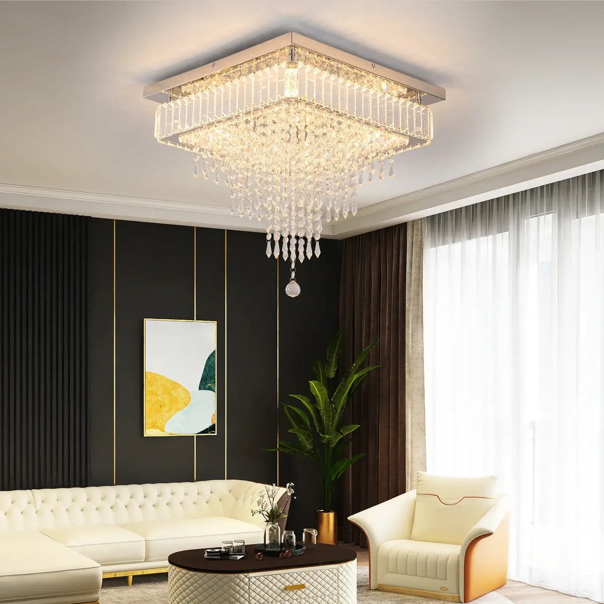 Square Crystal Raindrop LED Ceiling Chandelier