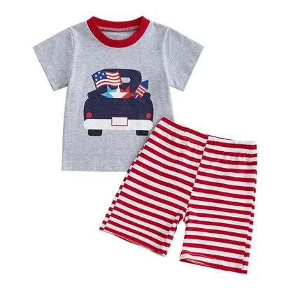 Toddler Boys American Flag Print Tank Top and Denim Shorts Set