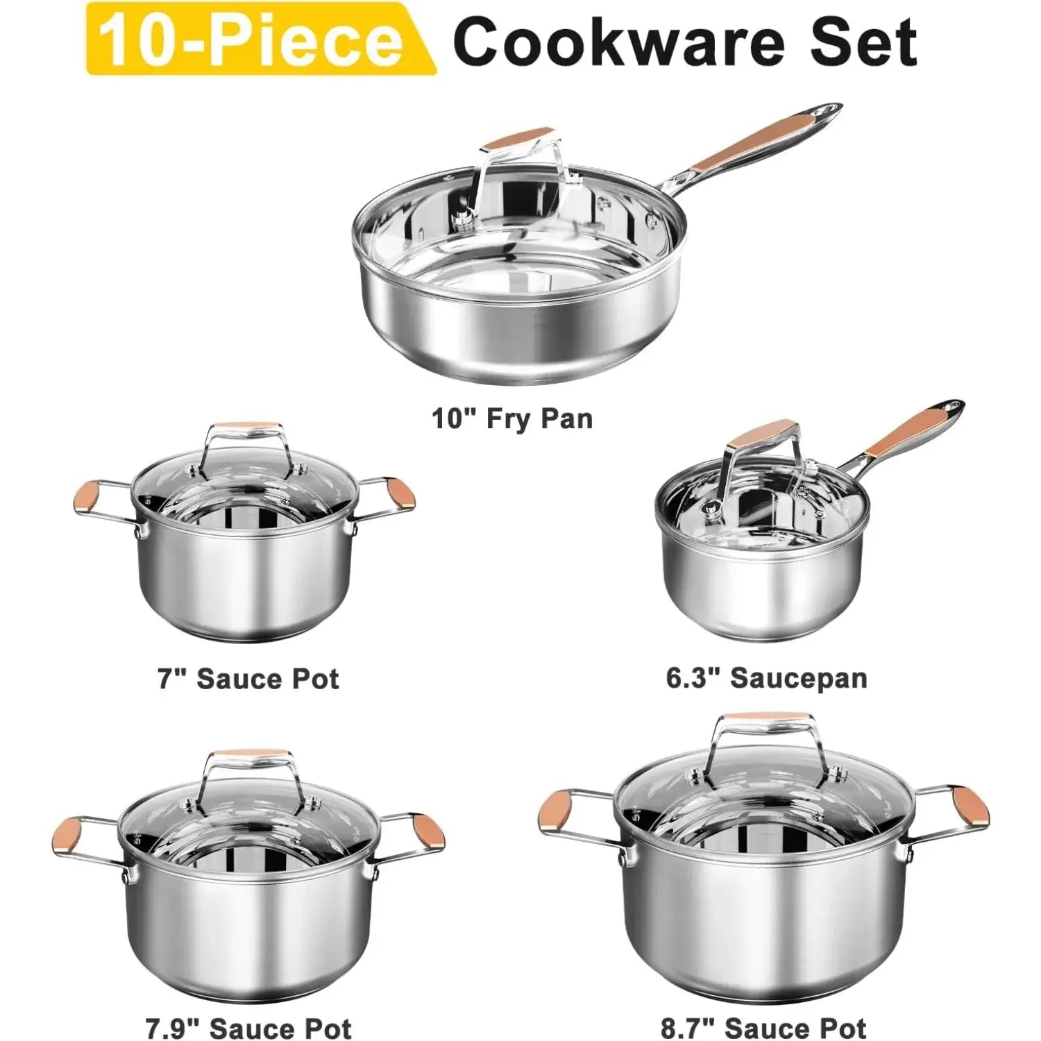 Stainless Steel Cookware Set - 10 Piece Induction Ready