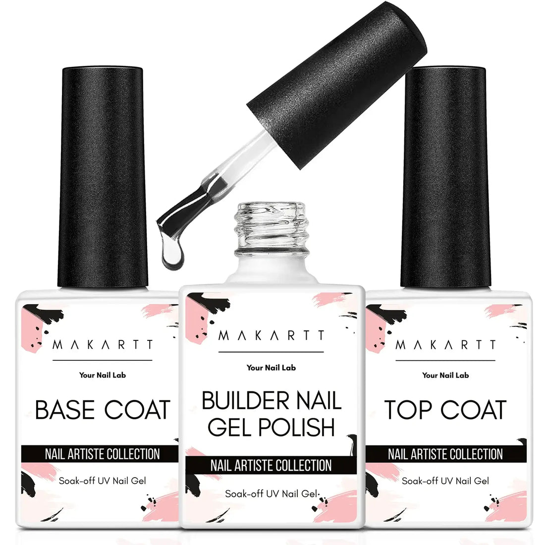 Makartt Clear Builder Gel, Base &amp; Top Coat Set, 3 × 8 ml