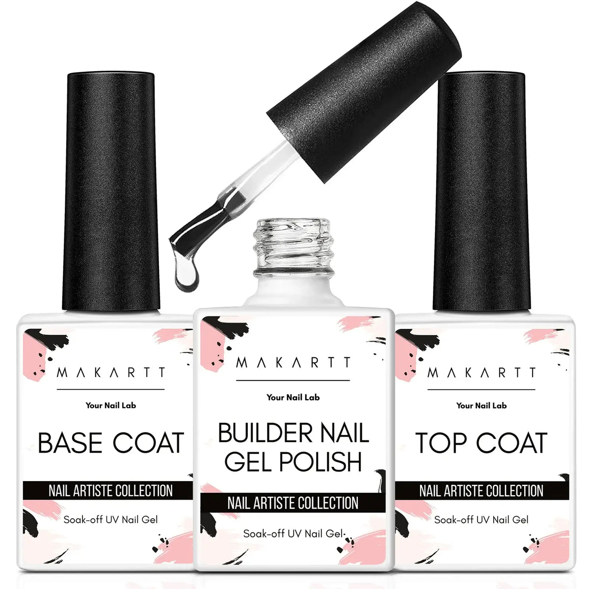 Makartt Clear Builder Gel, Base &amp; Top Coat Set, 3 × 8 ml