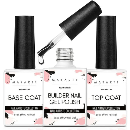 Makartt Clear Builder Gel, Base &amp; Top Coat Set, 3 × 8 ml