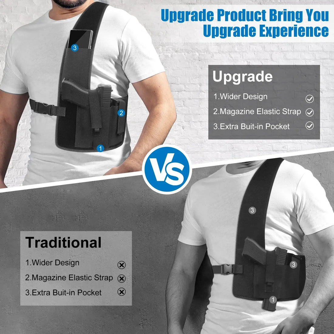 Chest Gun Holster with Phone Pouch Underarm Shoulder Pistol Holster