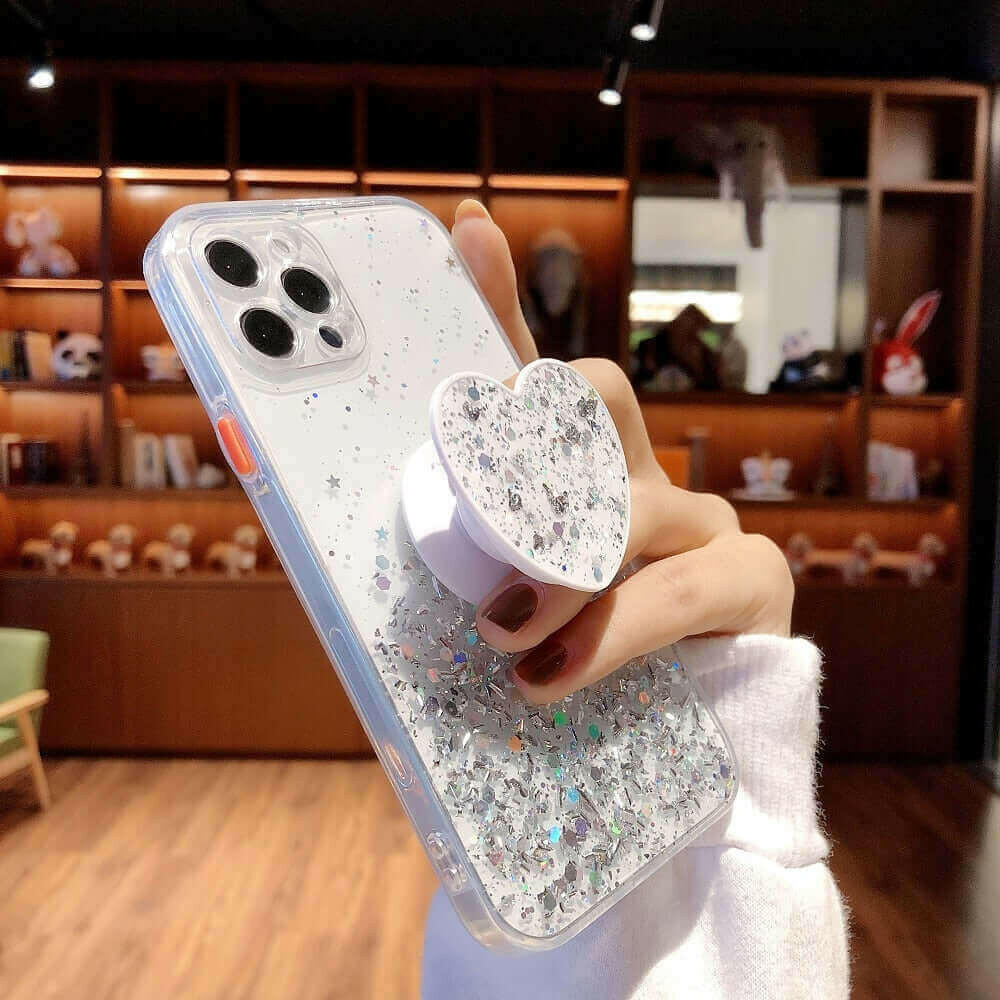 Buy 1 Get 1 Free Sequins Glitter Case with Love Stand for iPhone.