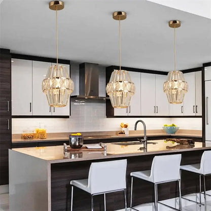 Modern Crystal Pendant Light with Gold-Tone Details