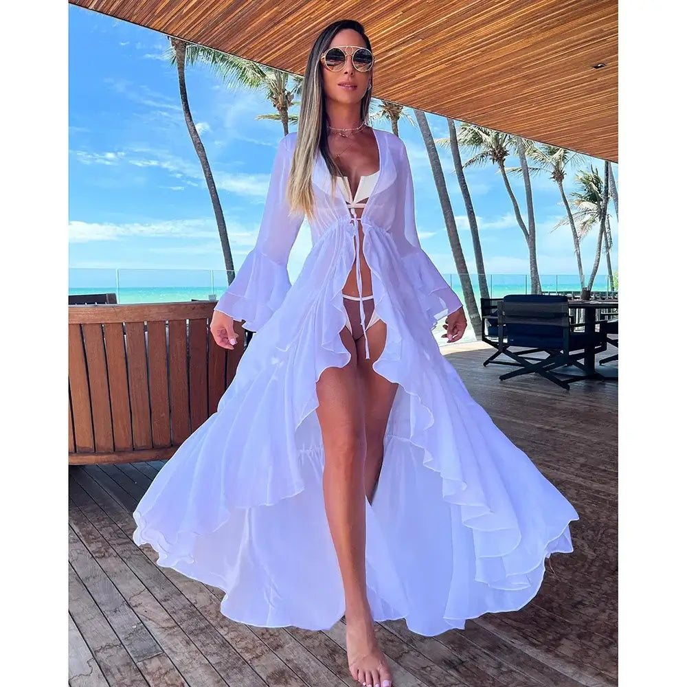 Blue Eyes Bikini Beach Cover Up Tunics For Beach Long Kaftan Bikini Cover Up Robe de Plage Sarong Beach Swimsuit Cover-ups