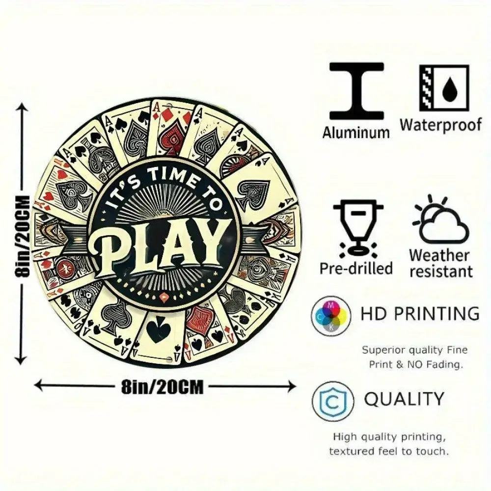 2D Flat Vintage Poker Aluminum Wall Sign - Round Metal Plaque, Rustic Decor for Home Bar Cafe, Indoor/Outdoor Use