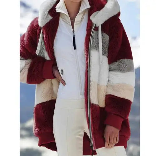 Winter Fashion Women's Coat 2023 Hooded Zipper Ladies Jacket Spliced