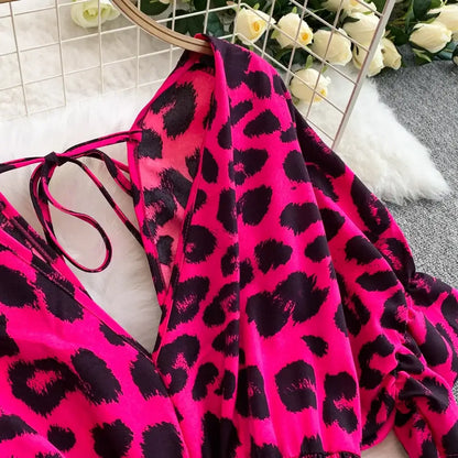 Elegant V-Neck Leopard Print Jumpsuit for Summer