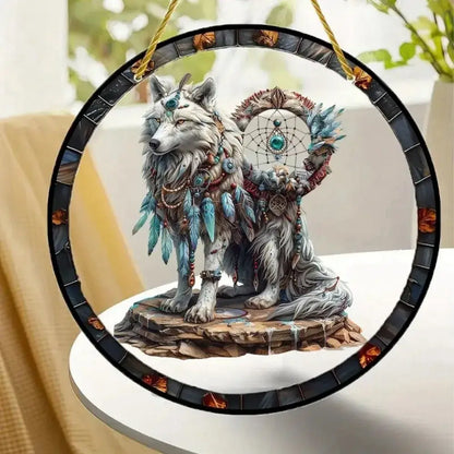 Wolf and Dream Catcher Acrylic Sunlight Catcher, Suitable for Home Porch, Courtyard and Garden Decoration, A Gift for Loved Ones