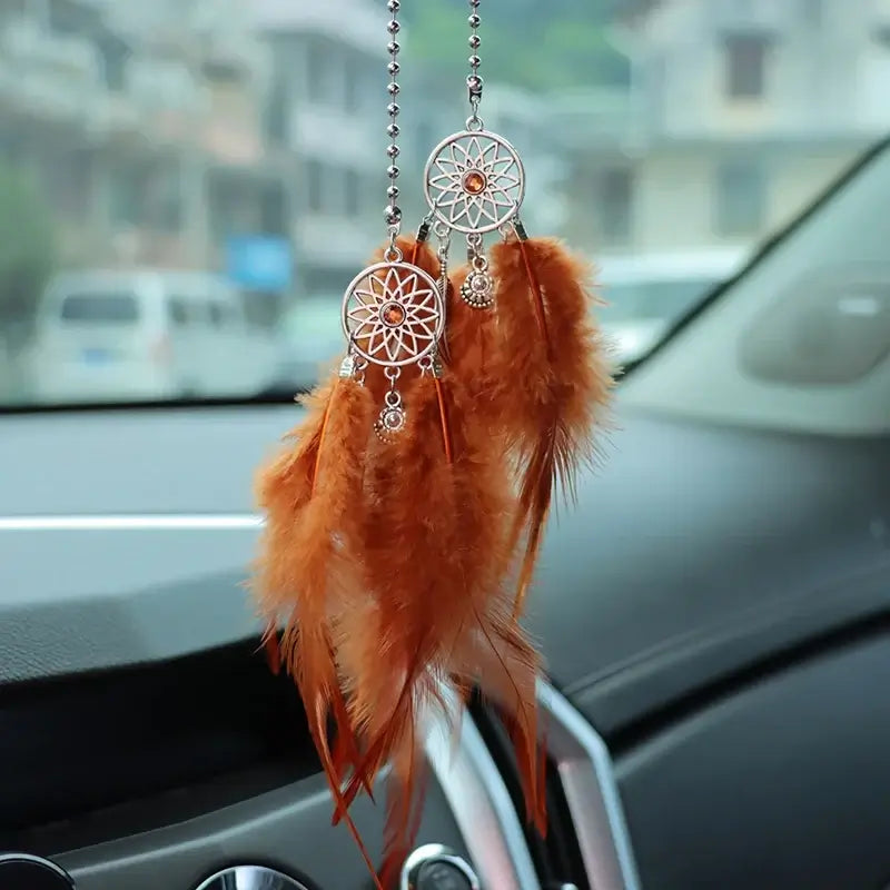Dream Catcher Car Pendant Feather Mirror Pendant Home Decor Ornaments Car Interior Accessories Dream Catcher Feather Car Pendant