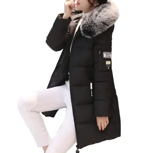 Women Winter Cotton Coat Hooded Mid Length Outerwear Windproof Warm