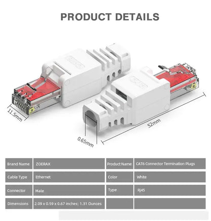 ZoeRax 1PCS Tool Free RJ45 CAT6 Connector Ethernet Termination Plugs,.