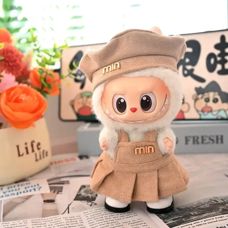 Labubu Clothes Fashion Overalls &amp; Pleated Skirt Set