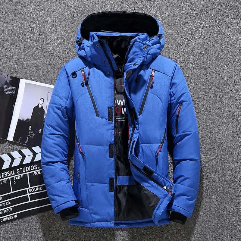 Winter Mens White Duck Down Jacket Warm Hooded Thick Slim Fit Puffer.