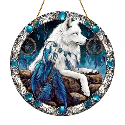 Wolf and Dream Catcher Acrylic Sunlight Catcher, Suitable for Home Porch, Courtyard and Garden Decoration, A Gift for Loved Ones